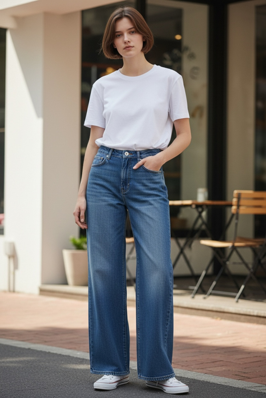 NWT Free Assembly High Rise Wide Leg Jeans in Dark Indigo Wash